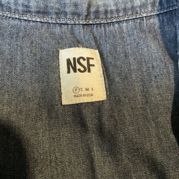 Nsf Bleached Distressed Denim Jean Chambray Button Down Mid Dress Small Western - Picture 11 of 12